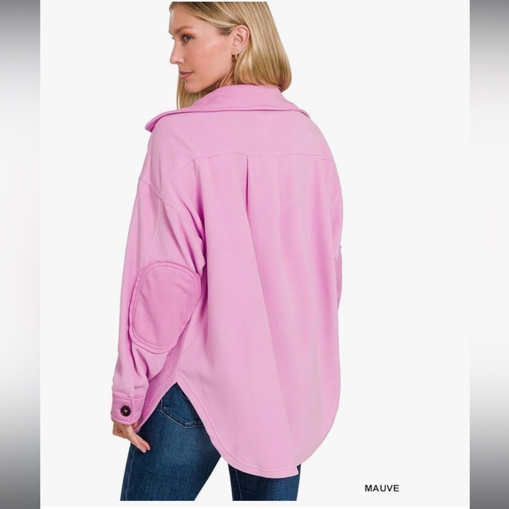 Zenana All About the Fleece Lightweight Button-Down Shacket in mauve small - Picture 5 of 5